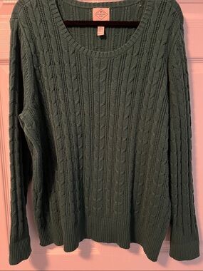 Women's Baby Cable Cotton Scoop Neck Sweater - Ever Green